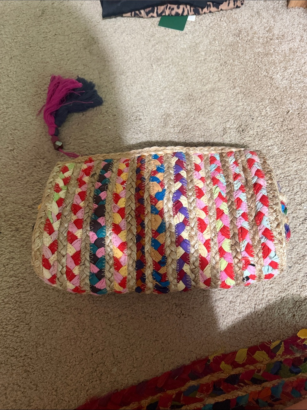 Colorful Braided Straw Clutch with Tassel